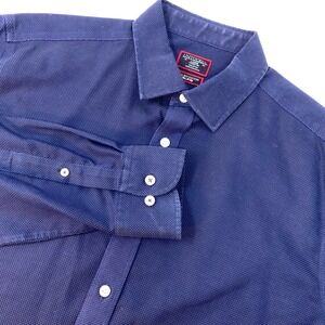 UNTUCKit Men's Large Navy Blue Button Down Shirt 100% 2-Ply‎ Cotton Italy Woven